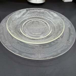 MacBeth-Evans Vintage Stippled Rose Band Clear Depression Glass Plates, Set of 2